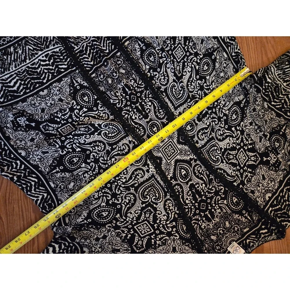 Bilo Black White Paisley Print Kimono Cardigan Open‎ Front Lightweight